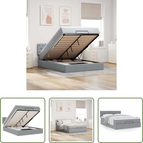 vidaXL Stauraum - Ottoman-Bett mit Matratze Hellgrau 140x190 cm Stoff (1/5)