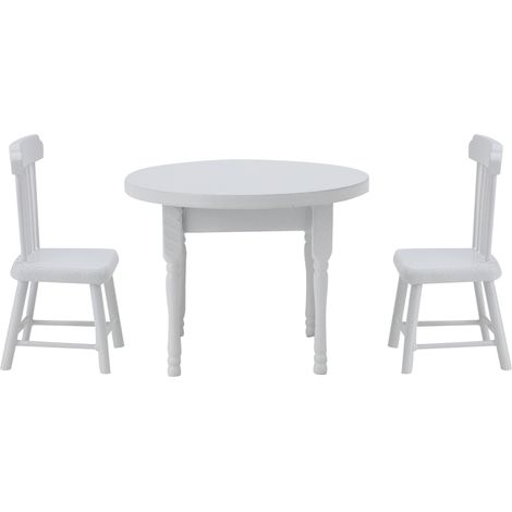 Table et 2 chaises en bois miniature 1:12 pour maison de poupée, meubles de cuisine blancs, accessoires décoratifs 3 pièces (1/5)
