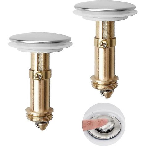 Lot de 2 bouchons de vidange à bouton-poussoir escamotables, bouchon d'évier en laiton chromé poli de 35 mm, filtre anti-fuite à ressort pour lavabo de cuisine et de salle de bain (1/5)