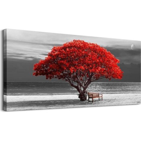 Leinwandbilder 73x146cm XXL Rote Baum-Rahmen Schwarz 150L x 75B cm (1/5)