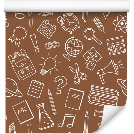 Papier peint fournitures scolaires orange et beige pour salon et chambre 50x1000 cm (1/5)