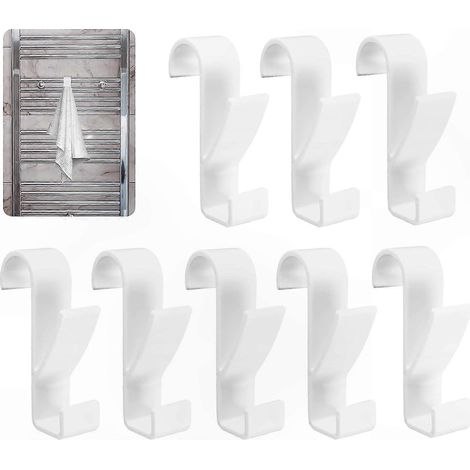 Set mit 8 weißen Handtuchhaken für Standard-Badezimmerheizkörper (1/4)