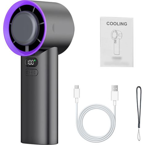 AMXCNOY Tragbarer Ventilator mit 100 Geschwindigkeitsstufen, LCD-Bildschirm, maximaler Geschwindigkeit von 10 m/s, 4000 mAh Akku, Silber und Schwarz (1/5)