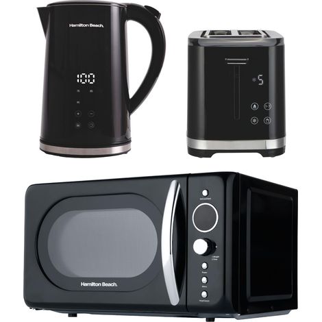 Kettle, Toaster & Retro Microwave Set, FlexiControl, Black, Hamilton Beach HBFLEXRET