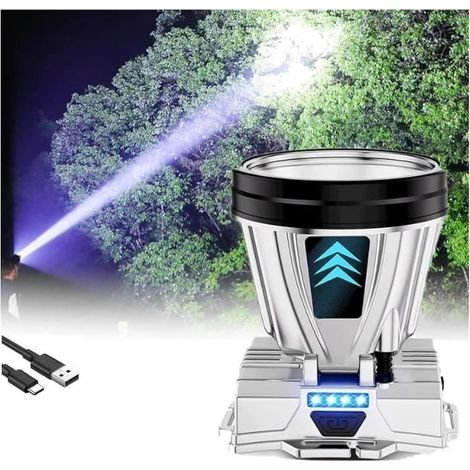 Lampe frontale LED rechargeable super lumineuse haute puissance étanche lumières blanches pour camping, course, vélo, pêche (1/4)