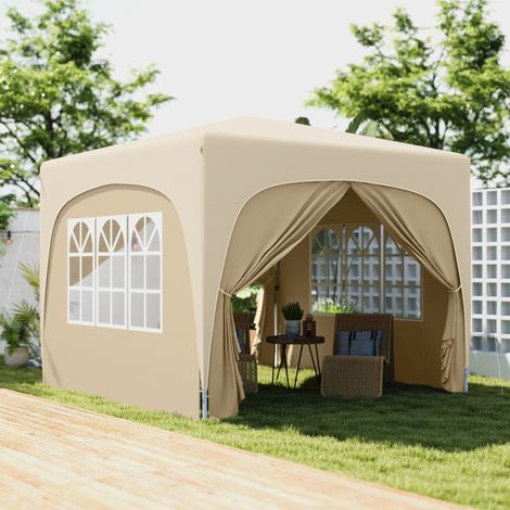 Tonnelle pliante 3x3 m gazebo avec panneaux latéraux UPF50+, hauteur réglable et sac de transport sable