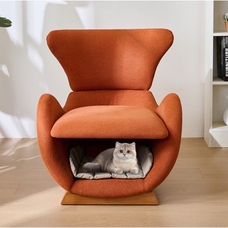 Sillón lounge de tela y madera rojo ladrillo 66x69x76 cm con cueva integrada para gato o perro pequeño (1/5)