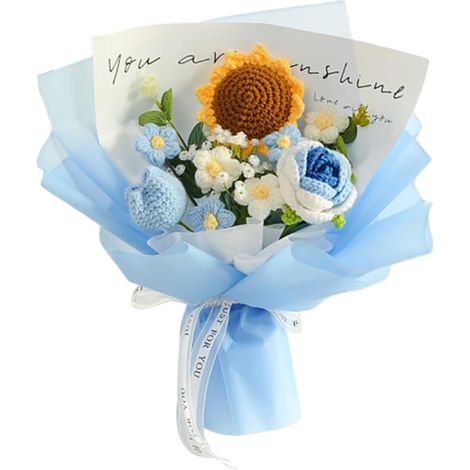 Bouquet De Fleurs Au Crochet - 35 X 35 Cm - Fleur Bleue En Fil - Décoration Intérieure - 1 Pièce