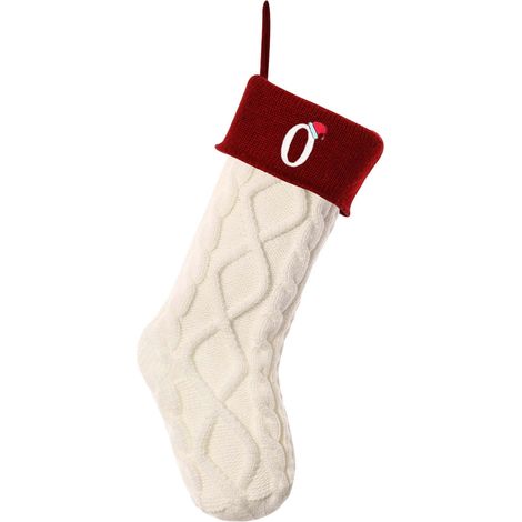 Chaussette De Noël - Tricotée En Laine Blanche Avec Revers Rouge Et Initiale Brodée - 45 Cm - Décoration Pour Arbre De Noël Ou Cheminée - 1 Pièce (1/5)