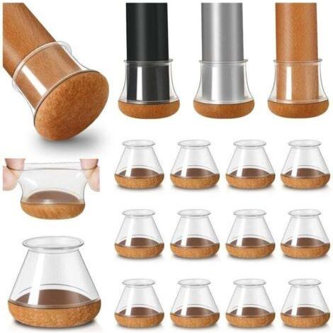 Stuhlbeinschoner, 16 Stück transparent Bodenschoner aus Silikon mit Filzummantelung, Stuhlbeinabdeckungen, Stuhlbeinkappen aus Silikon, geräuschlos, Durchmesser 18–25 mm (1/4)