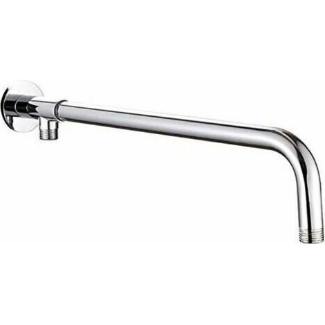 Braccio per soffione doccia in acciaio inox con staffa in rame argentato e cromo lucido per soffione a pioggia. Fornito da LO-Ron-Crezuo