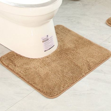 Tapis de toilette en forme de U 40 x 50 cm - Tapis de toilette antidérapant - Tapis de bain absorbant - Doux et moelleux - Uni - Champagne (1/5)