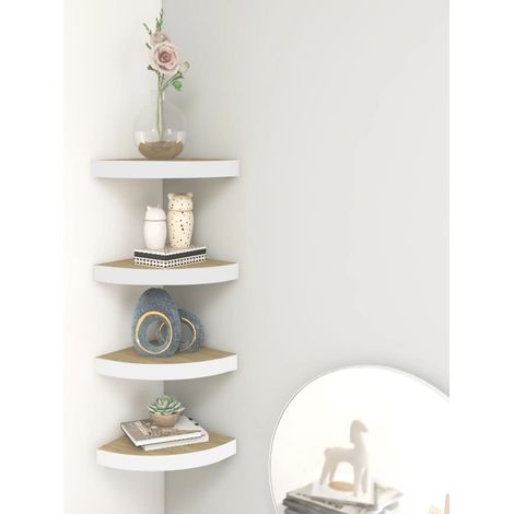 vidaXL Wall Corner Shelves 4 pcs Oak and White 25x25x3,8 cm MDF