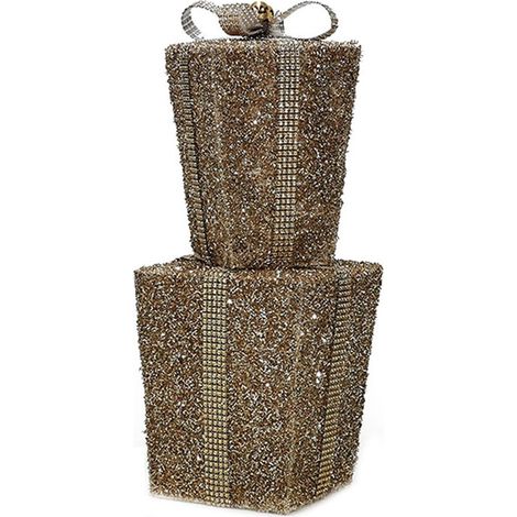 Decorazioni natalizie Addobbi per Albero di Natale oro champagne pacchi regalo con 20 luci bianco caldo H45X17X17 (1/5)