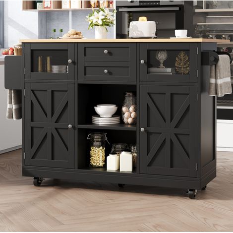 MEUBLIV Isla de cocina 140x40 cm negra, encimera elevable, móvil y con almacenaje (1/5)