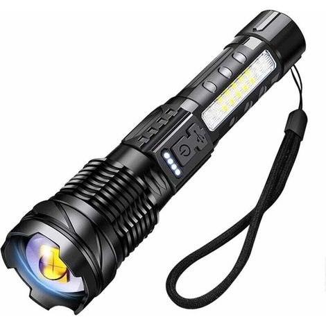 Linterna LED ultra potente A76 de 20000 lúmenes, recargable por USB, con 7 modos, linterna táctica con clip para camping, senderismo y emergencias [Clase de energía A] - Crezuo