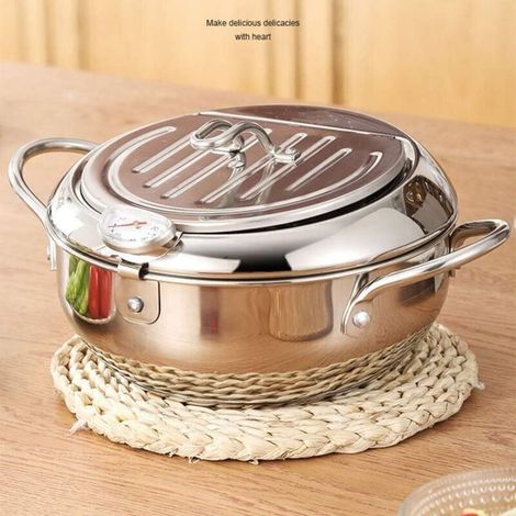 Friteuse tempura japonaise avec thermomètre, friteuse tempura en acier inoxydable avec égouttoir pour frire tempura, poulet français, poisson séché (1/5)
