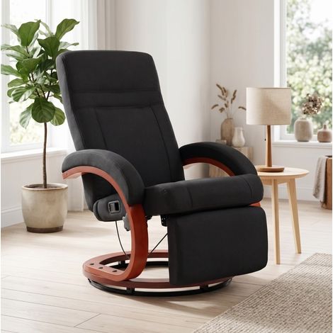 Poltrona relax girevole reclinabile con poggiapiedi integrato, nero HAVRYA (1/4)