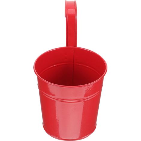Pot de fleurs en fer rouge BESPORTBLE avec crochets suspension, seau métal (1/5)