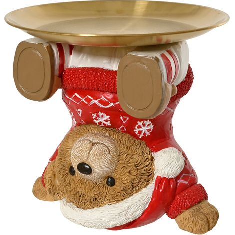 Vassoio con orso in polyresin 20 x 20 x 18,5 cm rosso Peraga Christmas