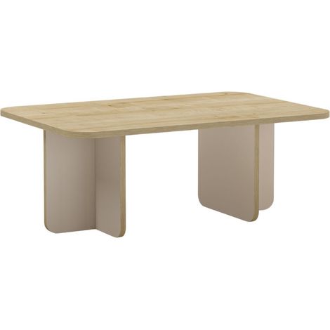 Table basse rectangulaire en mélaminé plateau imitation bois et piètement beige - HESTIA (1/5)
