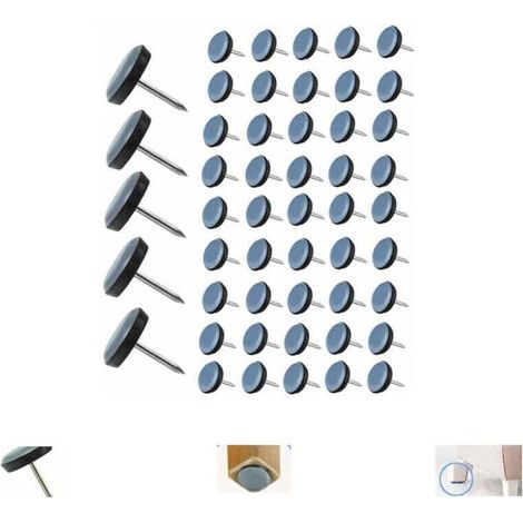 50 Pièces Patin Chaise Teflon à Clouer 19mm Ronde Patins de Meubles en Teflon Patin de Chaise avec Clou Teflon Patins de Chaise Feutre à clouer pour Chaise Canapé Bureau Table -,