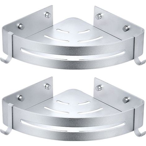 2pcs Shower Corner Shelf, No Drilling Bathroom Shelf, Shower Caddy Basket, Aluminum Wall Adhesive Shampoo Organizer (Triangle) MUMU (1/4)