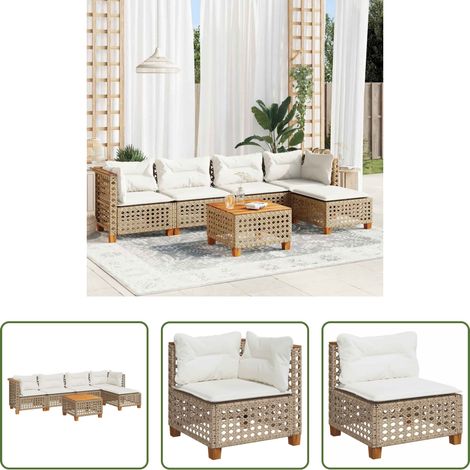 vidaXL Gartensessel - 6-tlg. Garten-Sofagarnitur mit Kissen Beige Poly Rattan (1/5)