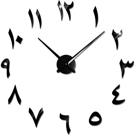 Grande Horloge Murale DIY Silencieuse Moderne Sticker 3D Home Office Decor Cadeau, (Noir) (1/4)