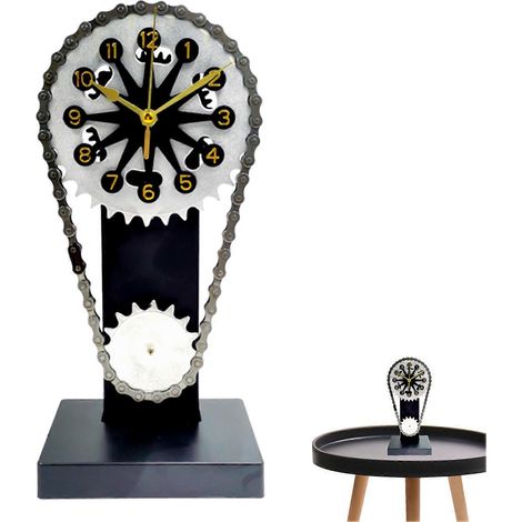 Horloge en forme d'engrenage avec engrenages mobiles, grande horloge décorative pour salon, style industriel rustique vintage. (1/5)