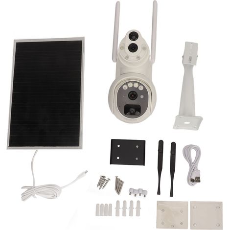 Ortviai Caméra de sécurité solaire 6 MP avec double objectif, WiFi, étanche, vision nocturne HD et rotation 360°