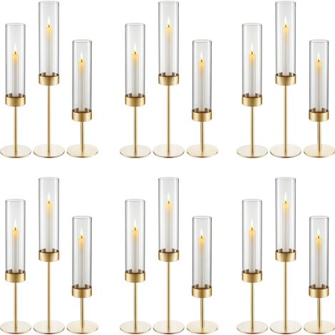 Mophorn 18-teiliges Set Glaszylinder für Kerzen, Hurricane-Kerzenhalter 100x475mm, Bodenlose Kerzengläser mit Metallständer, Windschutz für Kerzen –für Hochzeiten, Weihnachten, und Tischdekoration (1/5)