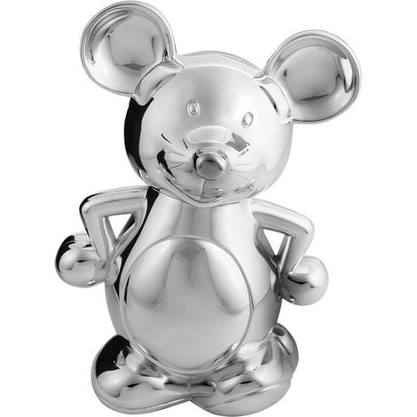 Tirelire Souris en Métal Argenté Traité Anti-Ternissement pour Enfant et Adulte Hauteur 19 cm - PANGIVO (1/2)