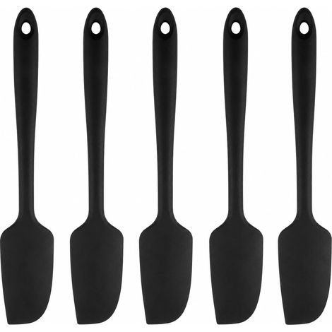 5PCS Petite Spatule en Silicone de 22,7 cm, Noir, Maryse Flexible Antiadhésive, Résistante à la Chaleur 230°C, Ustensile de Cuisine pour Mélanger Racler Pâtisser Pots Bols (1/5)