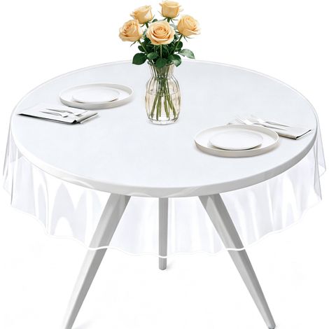 Nappe en plastique transparent, ronde, diamètre 140 cm, imperméable, anti-taches et facile à nettoyer (1/5)