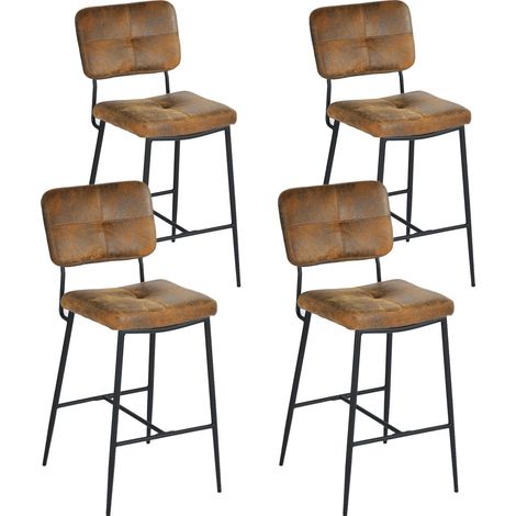Lot de 4 Tabouret de Bar Vintage avec Dossier et Repose-Pieds, Siège Rembourrés de 69 cm de Haut, Chaises Hautes en Suédine Cadre en métal, Style Industriel, Marron (1/5)