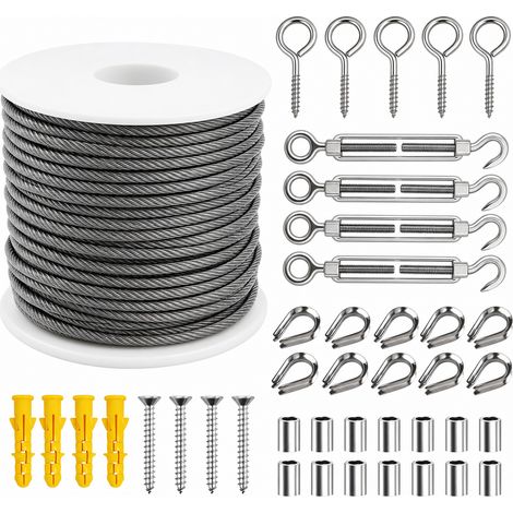 Câble en Acier Gainé PVC 25 m Kit de Tendeurs 23 Pièces au Jardin (1/5)