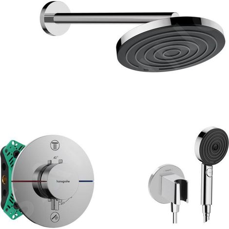 Hansgrohe - Set de douche avec thermostat encastré, corps d’encastrement, diamètre 26 cm, 3 jets, chrome SANI21HHH002 (1/5)