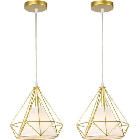 (2X) Lampe De Plafond En Fer Plafonnier Vintage En Forme De Cage De Diamant 25CM Lustre De Restaurant, Bar, (Or)