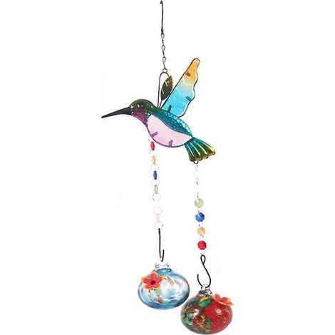 Mangeoire suspendue à oiseaux avec carillon éolien et ports d'alimentation en forme de fleur A-- (1/5)