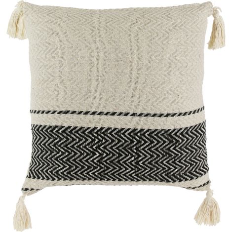 Coussin Berbere Rayures Pompons Beige 40x40cm (1/5)