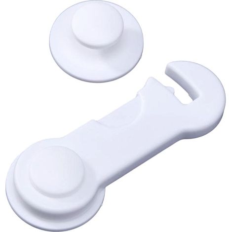 Cerradura de seguridad para cajones pequeños, fabricada en plástico blanco. (1/5)