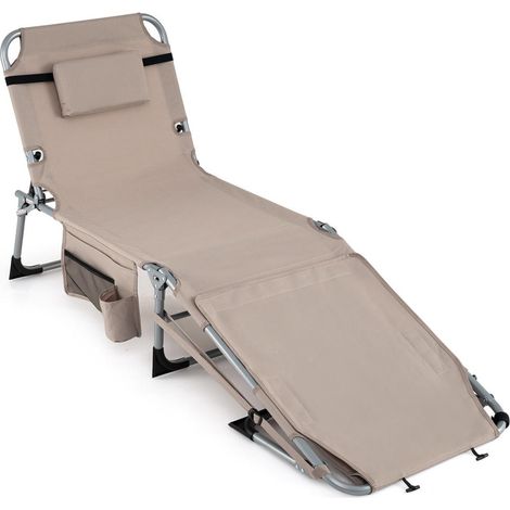 Tanning Chair with Face Arm Holes Portable Sunbathing Chair-Beige (1/5)