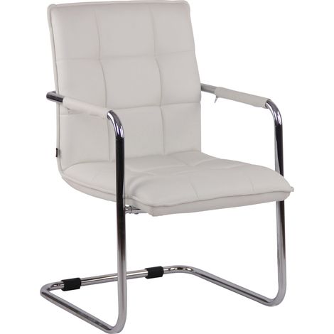 Sedia visitatore da ufficio senza ruote in similpelle bianca con struttura in metallo BUR10471