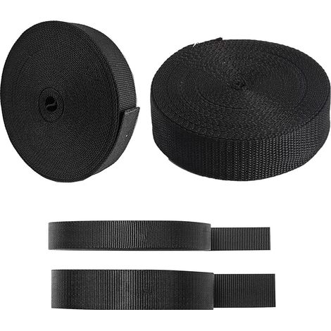 Lot de 2 rouleaux de sangle lourde en nylon noir - 10 m par rouleau - 1 quantité de largeurs différentes (15/25 mm) - Pour bricolage, sangle à bagages, collier pour animaux de compagnie, sac à (1/5)