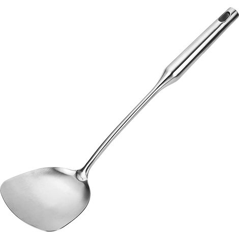 Spatule pour wok, spatule en acier inoxydable 304, spatule en métal robuste avec poignée résistante à la chaleur, ergonomique, facile à saisir – Ustensiles de wok de cuisine (argenté) (1/5)