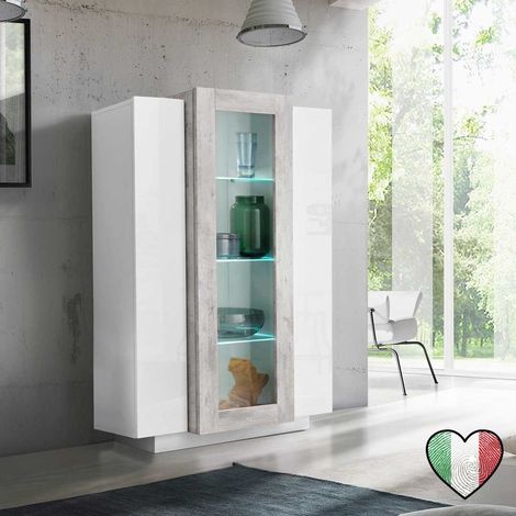 Vetrina 3 ante 80x120 - Bianco/Cemento - Corona (1/2)