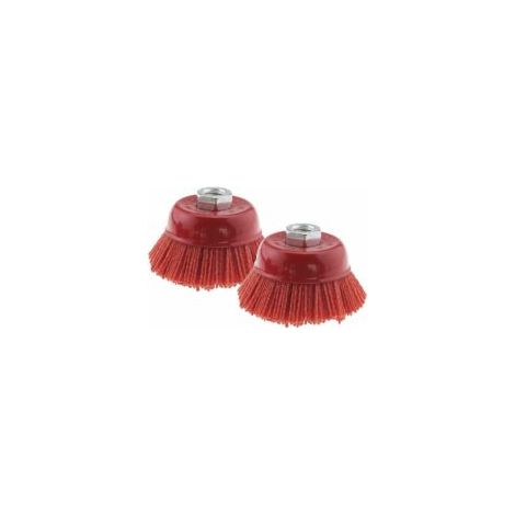 Schleifbürste mit Nylonfaden und Stahlgewinde M14x2, 75 mm, rot (2 Stück) - Crezuo