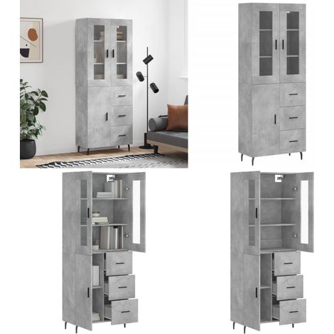 Buffet haut Gris béton 69,5x34x180 cm Bois d'ingénierie - Buffet Design Moderne - Meuble Rangement Gris - Armoire Haute - Buffet Haut - Mobilier Salon - Home & Living (1/5)