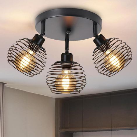 Plafonnier industriel à 3 têtes, plafonnier en métal noir, lustre rotatif, lustre de plafond creux rétro pour salon, cuisine, chambre (1/5)